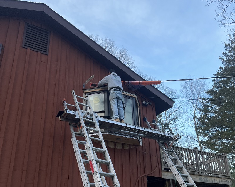 Window Solutions Plus installing a Pella Bay window in Stamford, CT